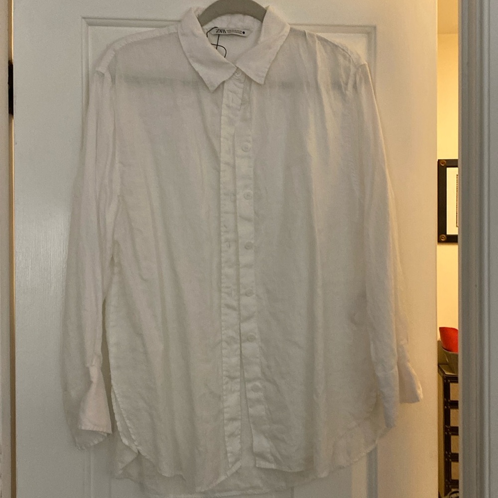 White linen button down shirt, excellent condition, worn once